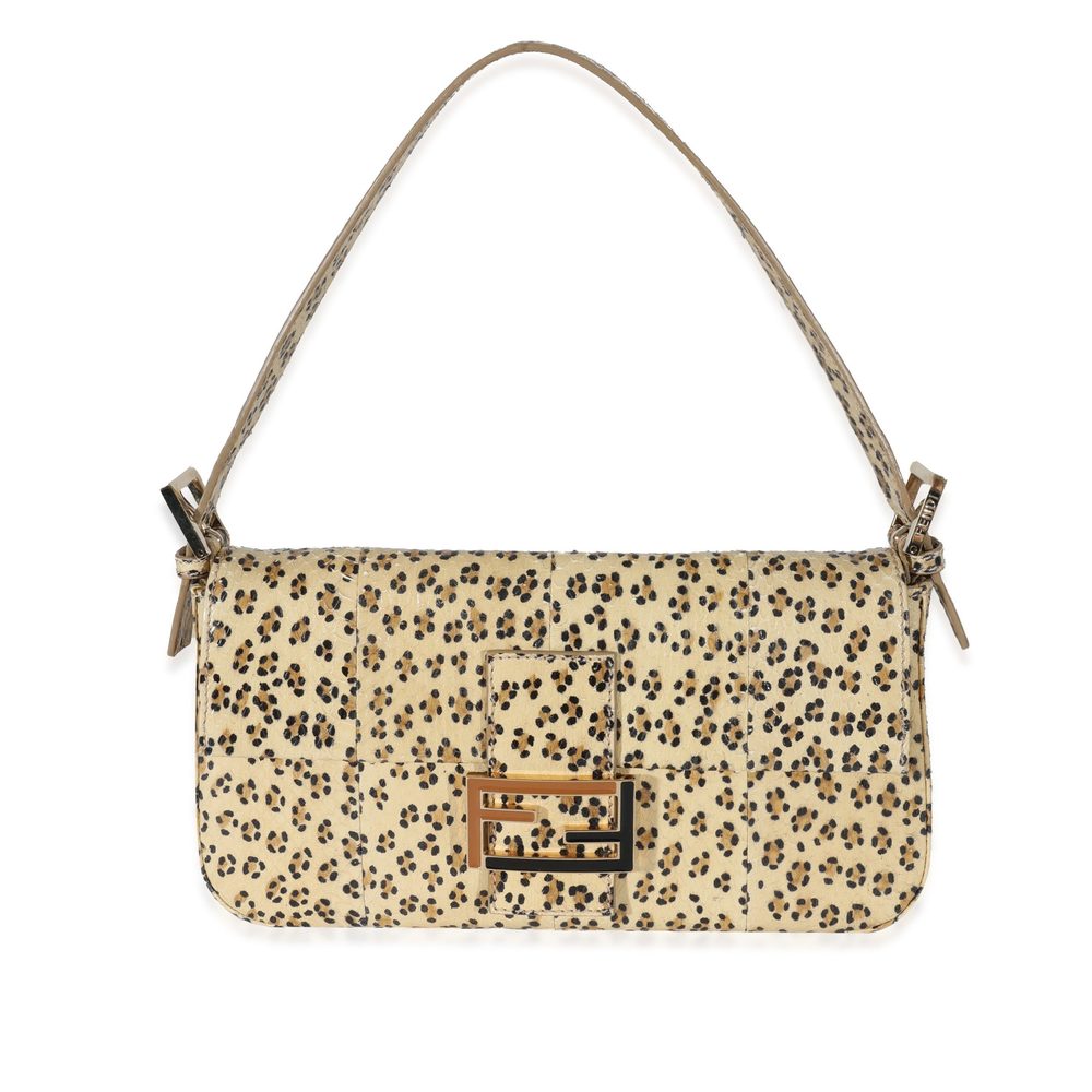 Fendi Beige Brown Leopard Print Python Baguette - image 1